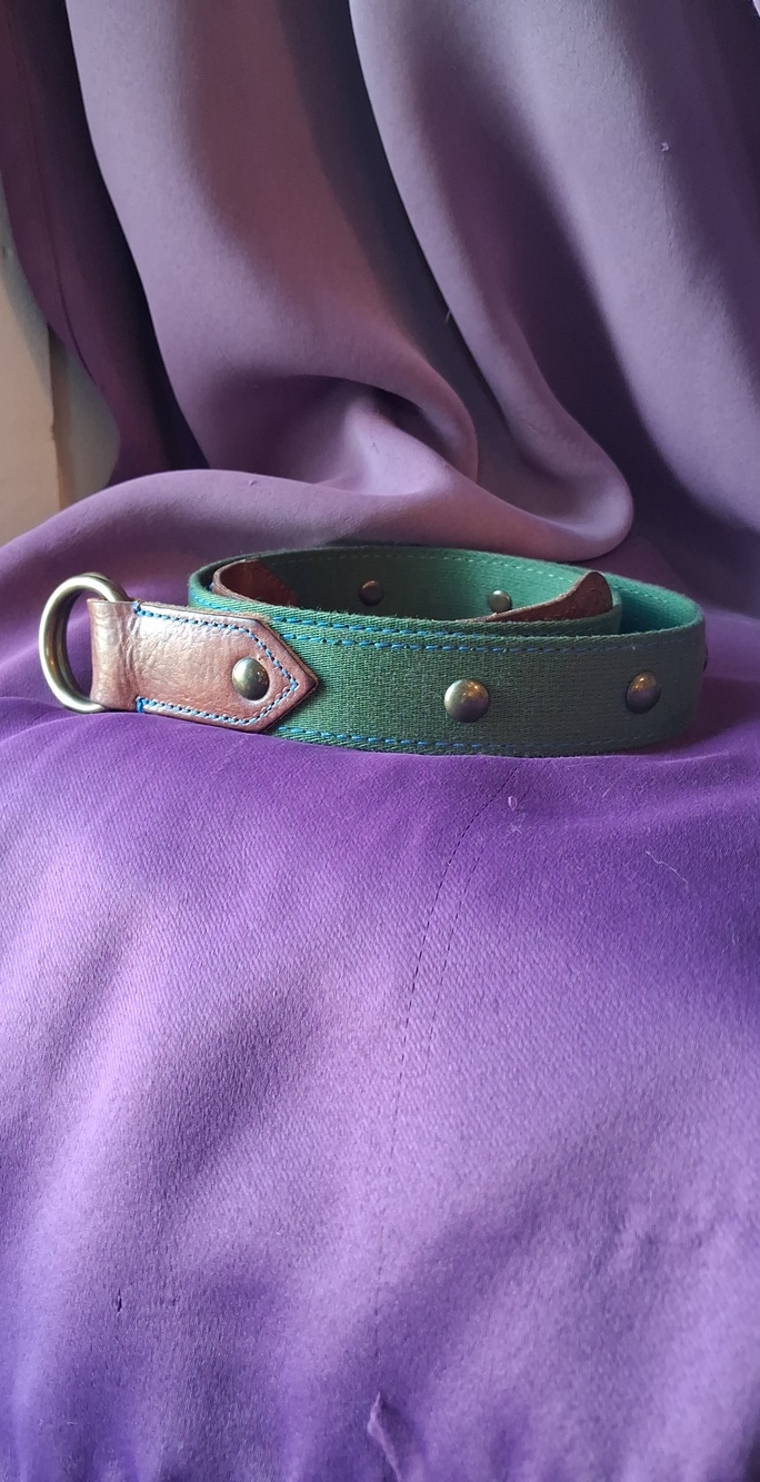 J. Crew S/M Green Canvas Belt with Brown Leather Trim